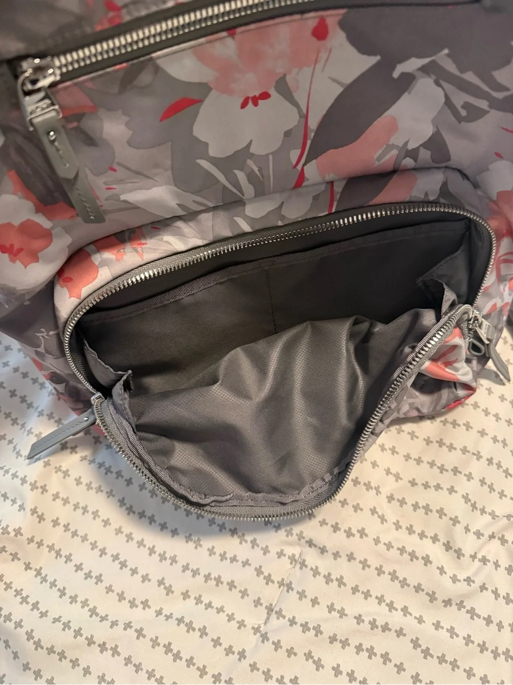Tumi Gray Backpack with pink Floral Print